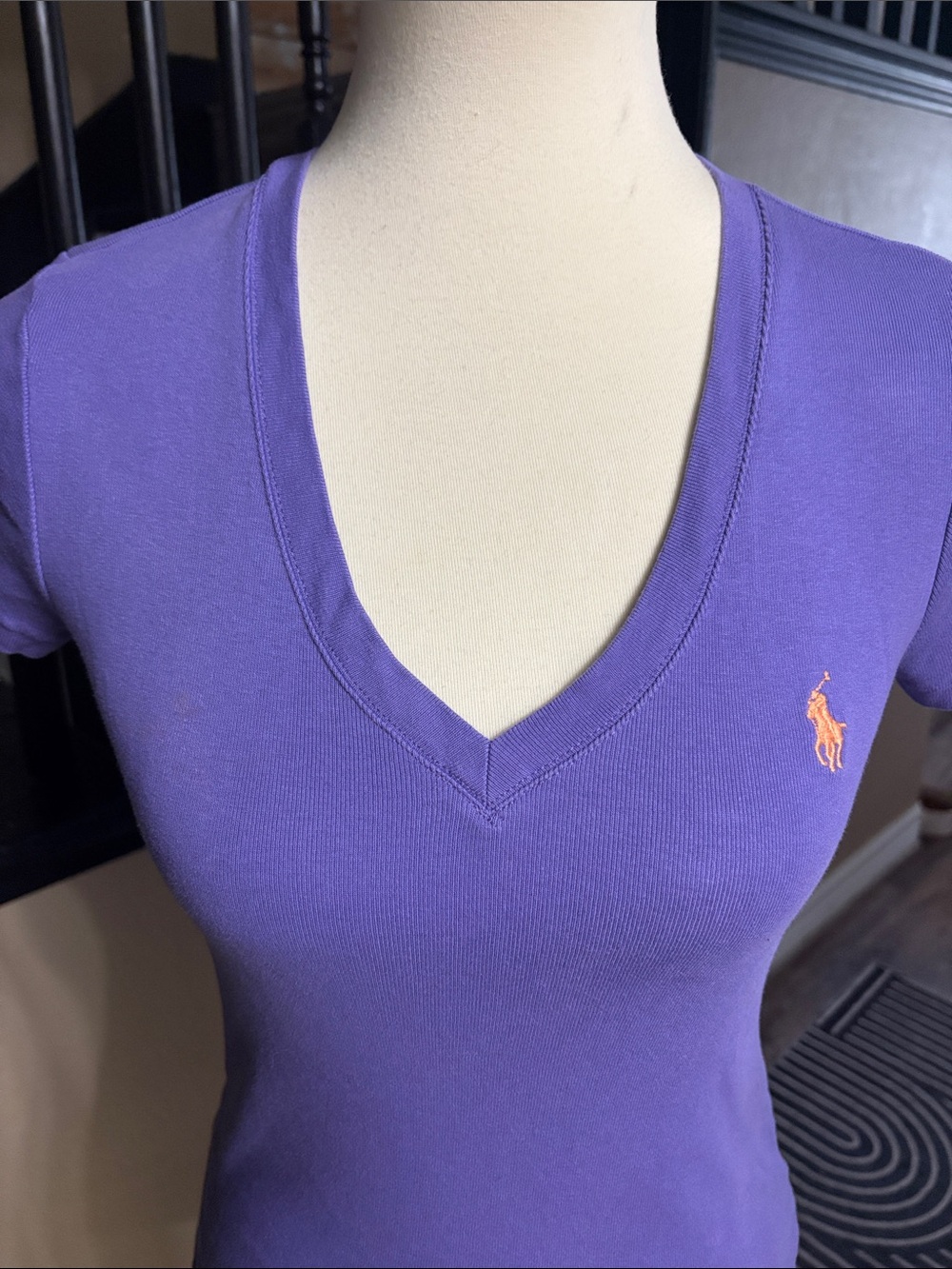 Polo by Ralph Lauren Purple V-Neck Tee with Orange Pony Logo